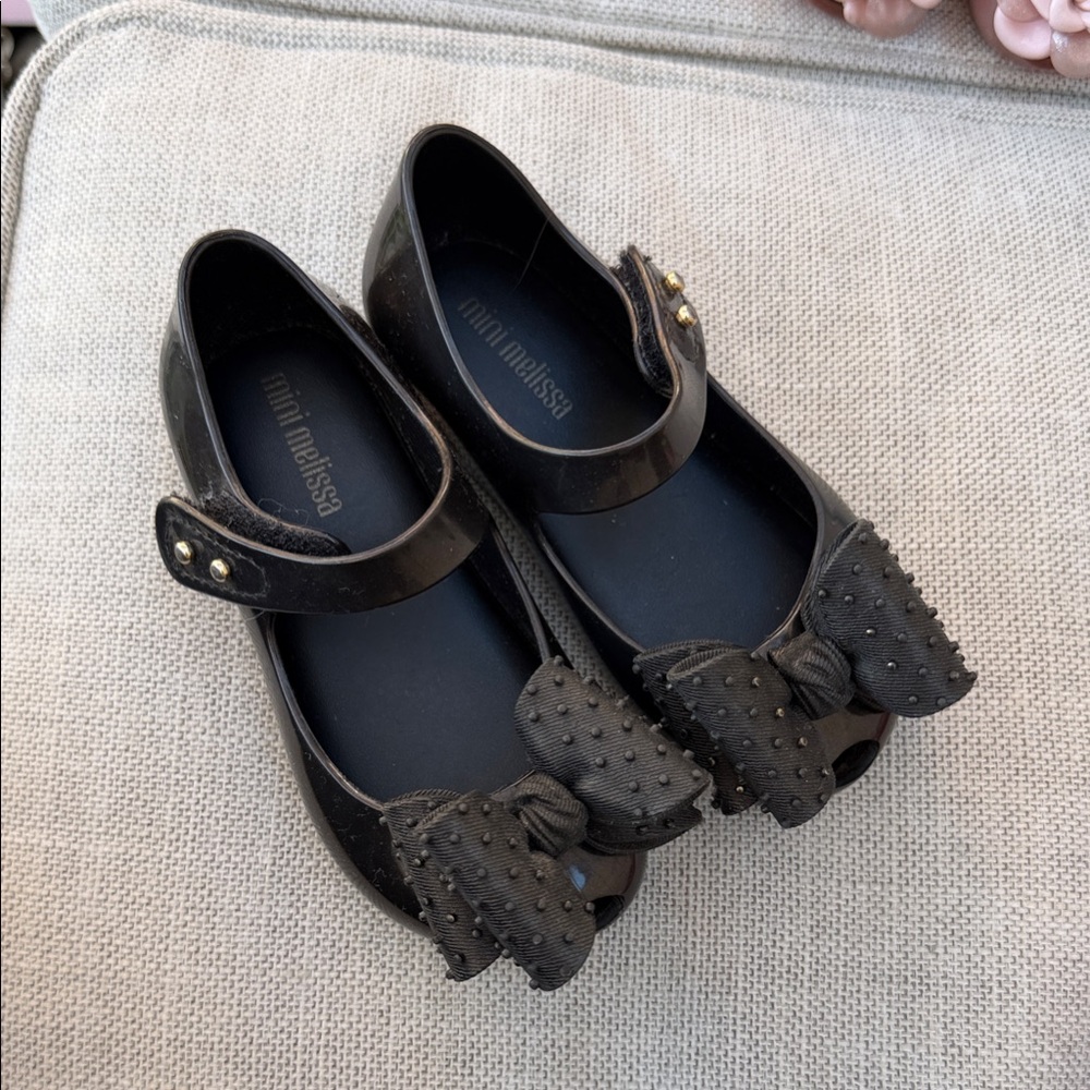Mini Melissa Elegant Black Dress Shoes with Bow